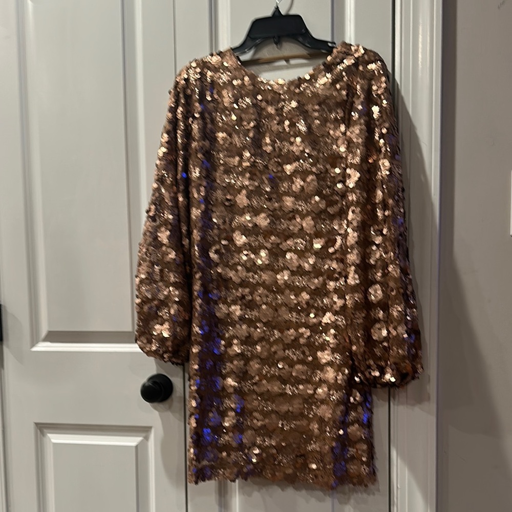 Joy Folie Sequin Mini Dress with Bishop Sleeves